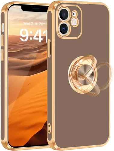 Vista 18 de Fingic Funda para iPhone 12 con Soporte de Anillo, [Soporte de Anillo Giratorio de 360° Magnético con Base] [Borde Dorado Brillante con Enchapado]