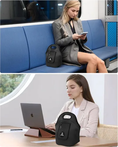 Vista 5 de Sports rabbit Lonchera térmica de neopreno para mujer, bolsa de almuerzo plegable con bolsillo frontal para teléfono y llaves, reutilizable, ligera