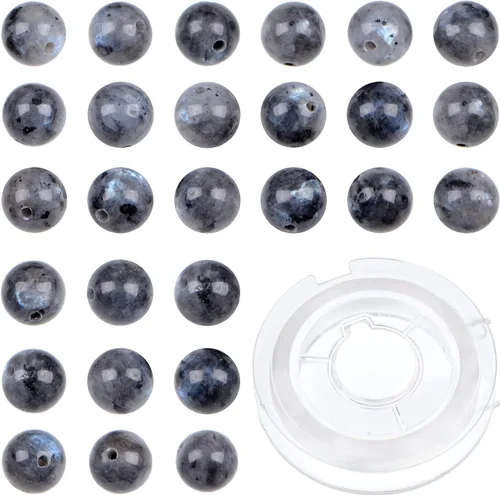 Vista 34 de Bymitel - 140 cuentas de cristal natural, piedras preciosas redondas energéticas y curativas sueltas con cordón elástico para hacer joyas, pulseras