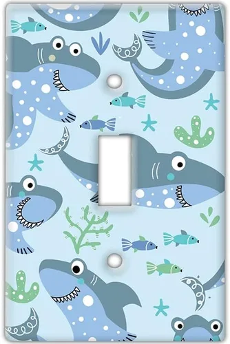 Vista 12 de Decorative Wall Switch Cover Plate - Baby Shark Decor Switch Plate - Makes a Great Nursery Decor With Lots of Blues (Double Blank Cover)