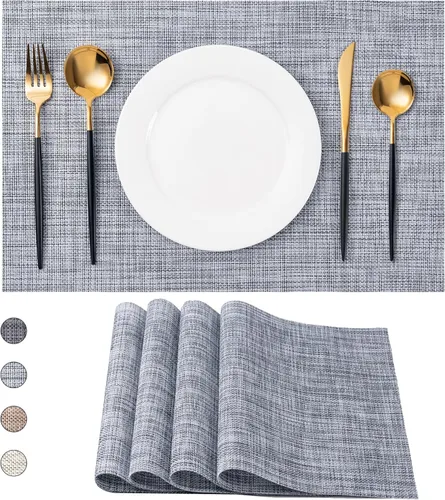 Vista 45 de CADONO Juego de 4 manteles individuales de vinilo lavables para interiores y exteriores, para mesa de comedor, duraderos, antideslizantes