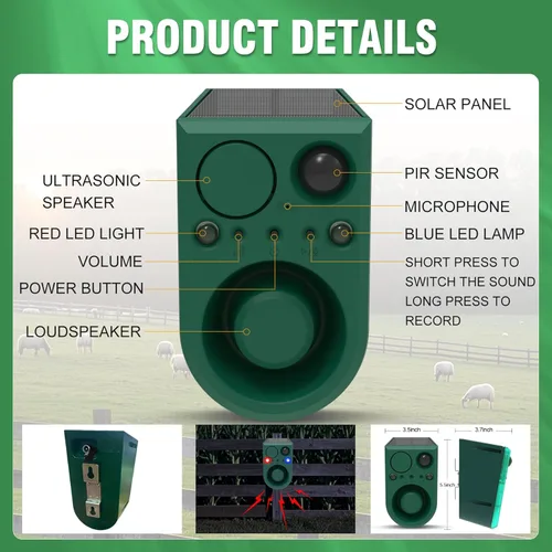 Vista 7 de ChunHee Alarma solar con sensor de movimiento para exteriores con sonido de alarma de ladridos de perro, grabación de soporte y volumen ajustable