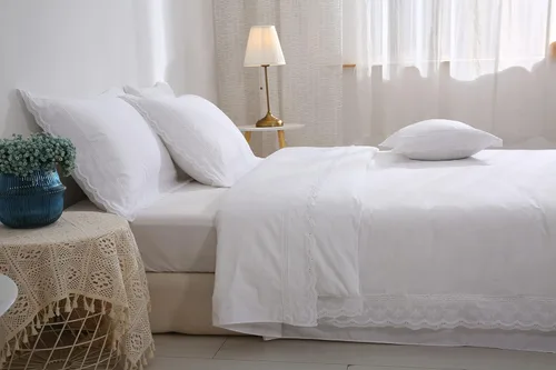 Vista 13 de Funda de edredón de encaje blanco tamaño individual, funda de edredón de algodón egipcio, 68 x 90 pulgadas, 1 pieza sólida