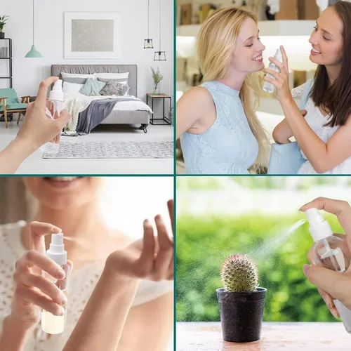 Vista 7 de 50 botellas de spray pequeñas de 4 onzas (4.1 fl oz), botella de spray de niebla fina transparente, mini botella de spray vacía para el cabello