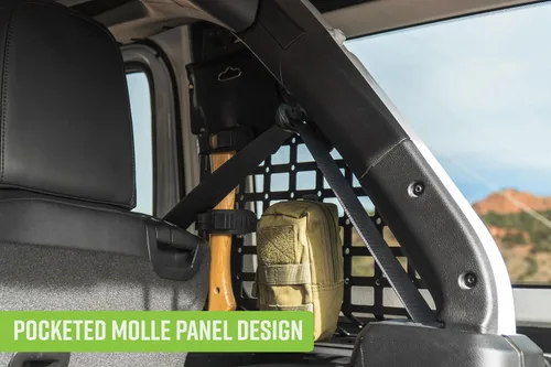 Vista 3 de DV8 Offroad Paneles Molle con bolsillo para ventana trasera para Jeep Wrangler JL 2018-2025 de 4 puertas Soluciones de montaje versátiles