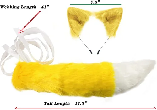 Vista 2 de Conjunto de disfraz de anime de piel sintética con cola de lobo y orejas de gato accesorios para fiesta