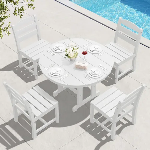 Vista 45 de SERWALL Juego de sillas de comedor Adirondack para exterior, conjunto de 2, sillas de patio de HDPE resistentes a todo clima, color negro