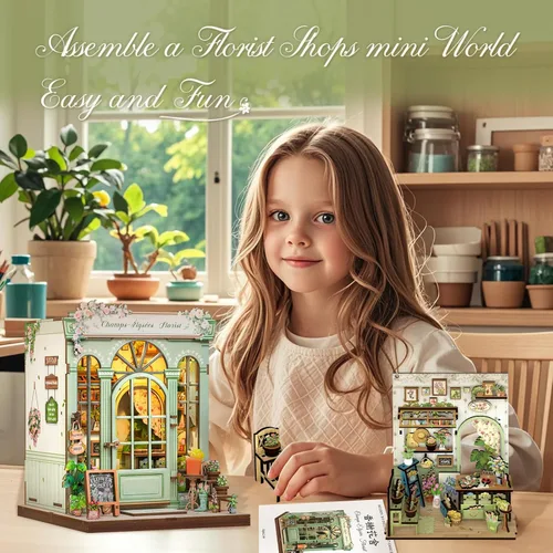 Vista 6 de CUTEBEE - Kit de rincón de lectura - Kit de casa de muñecas en miniatura DIY para adultos y adolescentes, rompecabezas de madera 3D, decoración