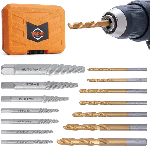 Vista 9 de Juego de extractores de tornillos TOPME, juego de extractores de tornillos de salida fácil de 7 piezas, extractor de tornillos pelados para quitar