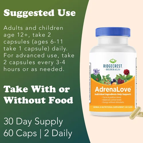 Vista 4 de RidgeCrest Herbals Adrenal Fatigue Fighter, Adaptógeno Stress Support, 60 cápsulas veganas