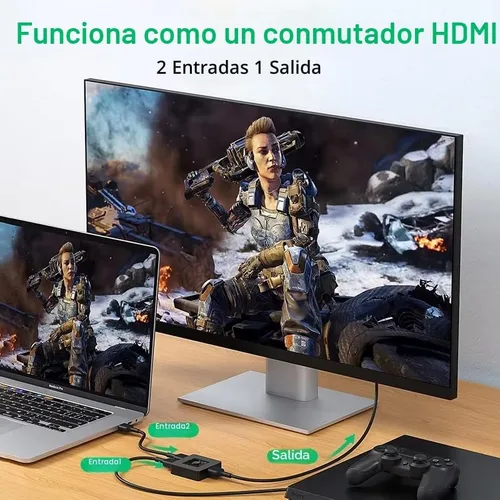 Vista 3 de Interruptor HDMI 4K @60Hz, conmutador HDMI bidireccional BD&M 2 en 1 salida, concentrador HDMI manual compatible con HD compatible con PC portátil