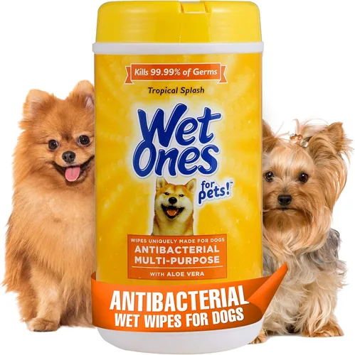 Wet Ones Toallitas multiusos para perros con aloe vera para mascotas Toallitas para perros para todos los perros en salpicaduras tropicales,