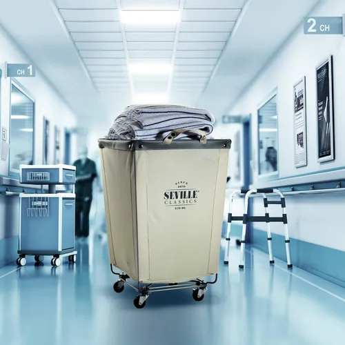 Vista 2 de Seville Classics - Cesta de lona resistente con ruedas para lavandería comercial