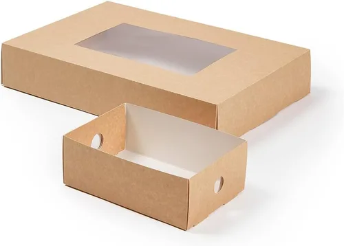 Vista 13 de Slide Tek - Inserto pequeño de papel kraft rectangular - Se adapta a bandeja de catering - 8 3/4 x 6 x 3 1/4 pulgadas - Caja de 10