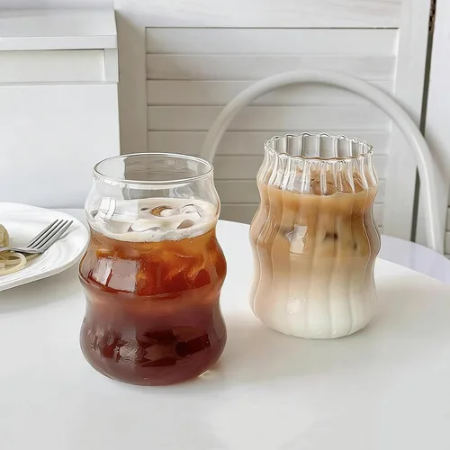 2 tazas de vidrio acanalado de 18 onzas | Diseño estético, para café, bebidas heladas, matcha, regalo estético, diseño vintage