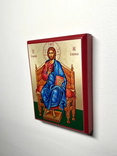 Vista 2 de Icono cristiano ortodoxo griego de madera Jesucristo el Salvador del mundo (4 "x 5")