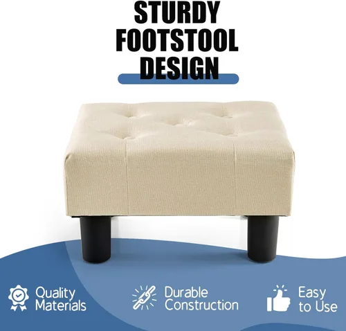 Vista 4 de BRIAN & DANY Taburete pequeño para pies, taburetes de lino con patas, reposapiés pequeño estable para sala de estar, beige
