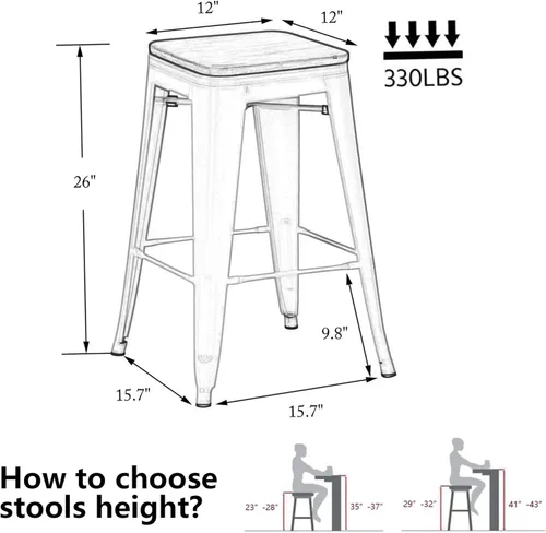 Vista 2 de Alunaune Taburetes de bar de metal de 26 pulgadas, juego de 4 taburetes de bar industriales sin espalda, apilables, para cocina, patio, parte Blanco