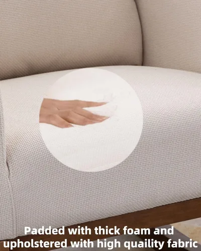 Vista 7 de Silla mecedora para guardería, silla tapizada para guardería con tela transpirable para dormitorio, sala de estar, color beige