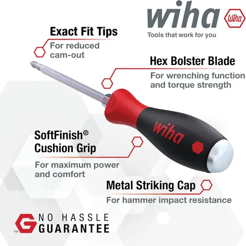 Vista 8 de Wiha 53095 - Juego de destornilladores ranurados y Phillips de 5 piezas SoftFinish XHeavy Duty