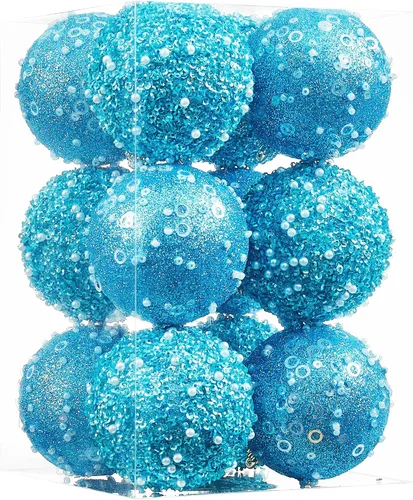 12 unidades de adornos de bolas de Navidad, adornos de bolas de Navidad azul bebé irrompibles de plástico colgantes para fiestas navideñas (70 mm