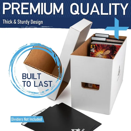 Vista 4 de Caja de almacenamiento de cómics corta de primera calidad Caja de almacenamiento de papel corrugado blanco grueso para cómics con tapa y asas.