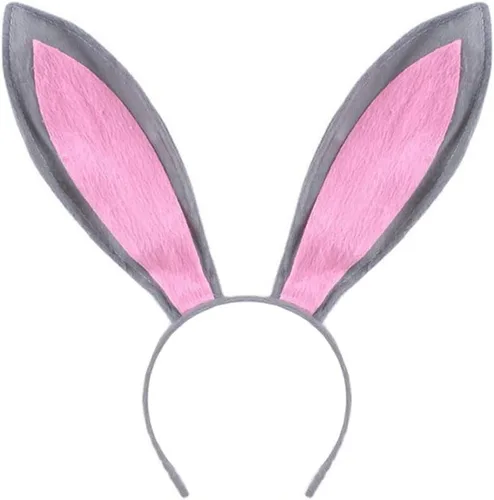 LOVINSHOW Diadema de orejas de conejo, orejas de conejo de Pascua, accesorios para disfraz de coslay, talla única, grisrosa