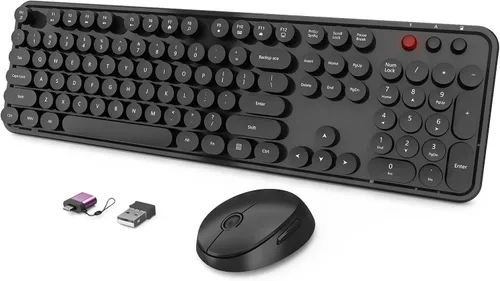 Vista 23 de SkyGive - Combo de teclado y mouse inalámbricos, teclado ergonómico de tamaño completo con diseño retro tipo máquina de escribir, con teclas
