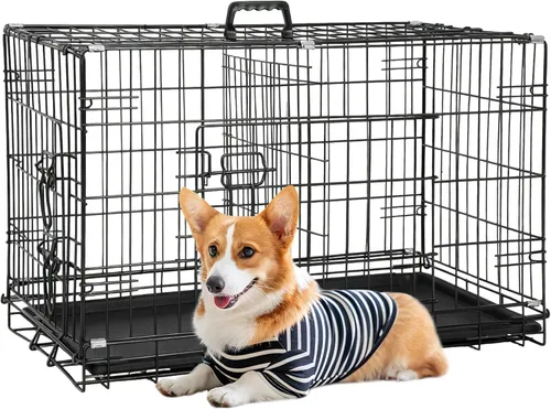 Vista 50 de FDW Jaula para perros pequeños, de 18 pulgadas, plegable, de alambre de metal, para mascotas, una sola puerta con panel divisor, para interiores