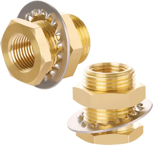 KOOTNAS Paquete de 2 Accesorios de Mamparo de Latón Macizo, 1/2 NPT Cónico Hembra 1" Rosca Macho Recta Conector de Latón con Anillo Ondulado de