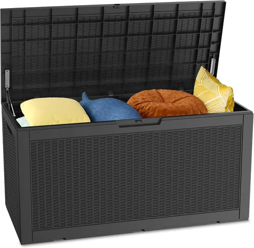 Vista 18 de Caja de almacenamiento para exteriores de 35 galones, caja de resina impermeable y con cierre para terraza, grande, contenedor de almacenamiento