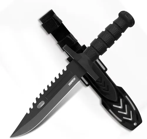 Vista 14 de Cuchillo de caza Dispatch de hoja fija con vaina, juego de cuchillos de supervivencia de 12" y 8" para hombres, cuchillo táctico Bowie con mango