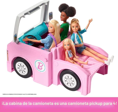 Vista 3 de Barbie Camper, juego de muñecas con 50 accesorios, se transforma en camión, barco y casa, incluye piscina, 3 en 1 Dream Camper (exclusivo de Yaxa)
