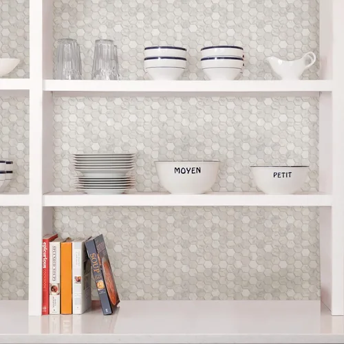 Vista 6 de In Home InHome NH2359 - Azulejos hexagonales de mármol para salpicaduras, color blanco y blanco roto