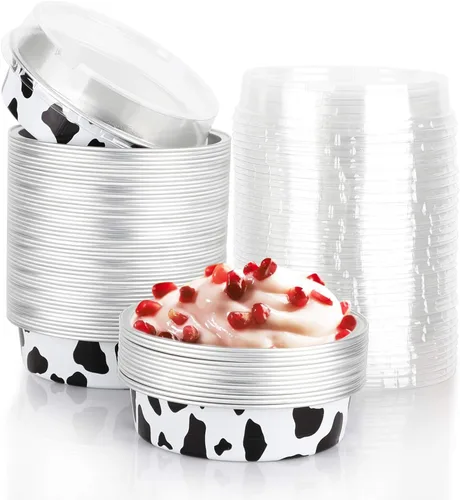 Vista 18 de Beasea Paquete de 20 Moldes para Cheesecake con Tapas, 8 Oz, 4 Pulgadas Moldes Redondos de Papel de Aluminio para Tartas, Contenedor para Muffins