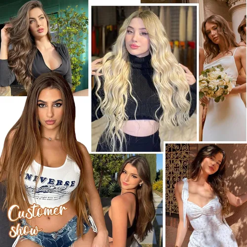 Vista 6 de Sisily - Extensiones de cabello con clip de cabello humano real, 30 cm 70 g, balayage de marrón chocolate a rubio, 100% cabello humano Remy