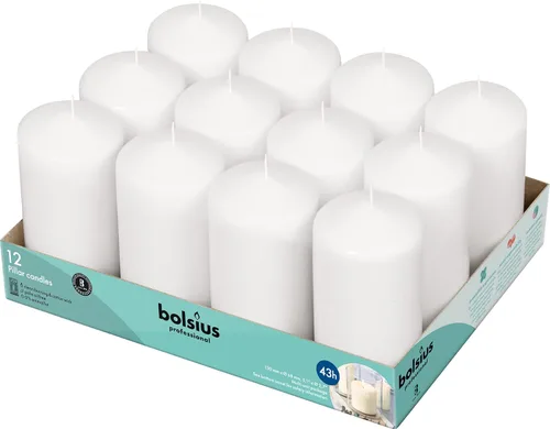 BOLSIUS 12 velas blancas de pilar – Juego de velas sin perfume de 2.7 x 5.1 pulgadas – 43 horas – Vela de cena sin goteo sin humo – Perfecto para