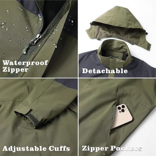 Vista 4 de GIISAM Chaqueta de lluvia para hombre, impermeable, ligera, para exteriores, rompevientos con capucha