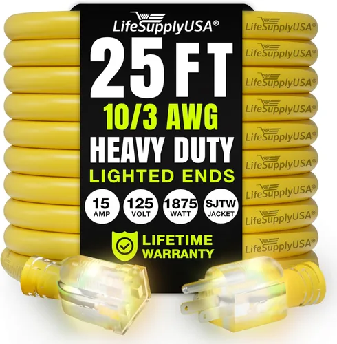 Vista 100 de Cable de extensión de 3 pies para interiores y exteriores 10/3 calibre Ultra resistente de 3 puntas SJTW, impermeable, cable de alimentación