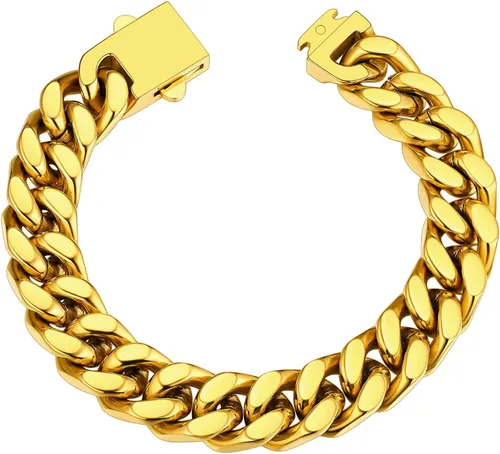 Vista 12 de ChainsHouse - Pulsera de eslabones cubanos de acero inoxidable para hombre, 5mm/7mm/9mm/12mm de ancho, 7.5"/8.3"/9" de largo, cadena chapada en oro