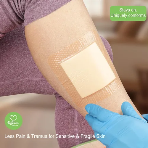 Vista 4 de NeuHeils Apósito de Silicona Súper Absorbente para Heridas 4''x4'' 20 Paquetes, Vendaje Impermeable Autoadhesivo con Almohadilla Ultrasorb