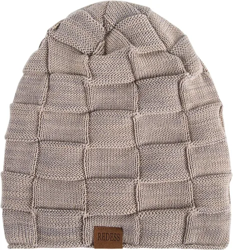 Vista 44 de REDESS Gorro de lana para hombres y mujeres, gorros de invierno cálidos de punto holgados y gruesos tipo calavera A1 negro