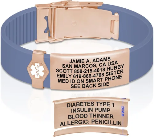 Vista 144 de Divoti Pulsera de identificación de alerta médica grabada personalizada, grabado láser de doble cara, pulsera de silicona, cierre de seguridad