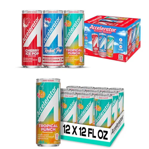 Vista 8 de Accelerator Bebida energética activa sin azúcar, cero carbohidratos, paquete variado y algodón de azúcar, lata de 12 onzas