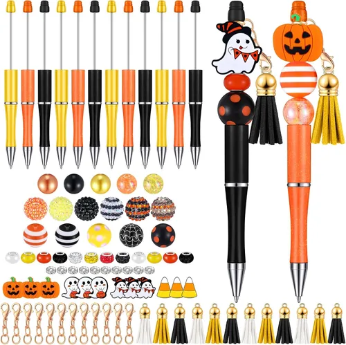 Colarr 12 juegos de cuentas de Halloween a granel con cuentas focales de silicona, broches de borlas y kit de bricolaje enano para adultos, para