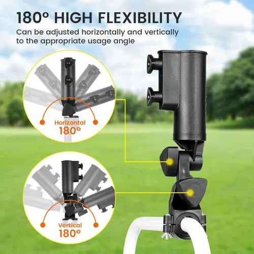 Vista 3 de Soporte para paraguas de carrito de golf – 2 piezas de soporte de paraguas resistente con doble perilla, ajustable a 180 grados, resistente al