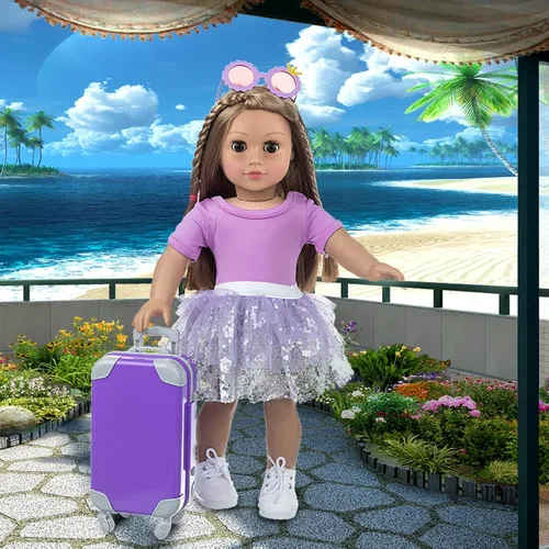 Vista 6 de ZNTWEI American - Juego de maleta de viaje de 18 pulgadas con ropa y accesorios para muñecas de 18 pulgadas, incluyendo gafas de sol, cámara