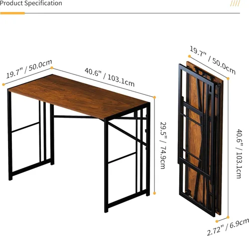 Vista 156 de Escritorio plegable de 47 pulgadas, no requiere montaje, mesa de oficina en casa, escritorio de campamento para computadora de juegos, color beige