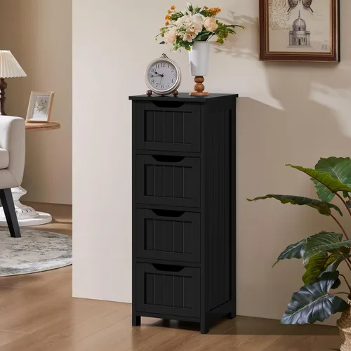 Vista 6 de Yaheetech Armario de suelo de baño, organizador de almacenamiento lateral de madera, 4 cajones, gabinete independiente para baño/pasillo/sala