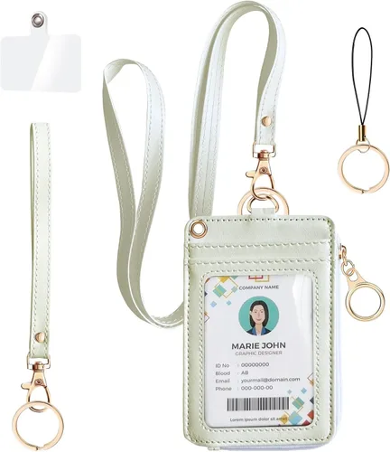 Vista 18 de bolimoss Soporte para tarjeta de identificación con cordón para el cuello, cartera de piel sintética, cordón rosa con soporte para identificación
